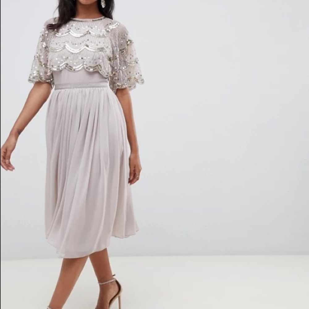 asos design scallop hem embellished midi dress